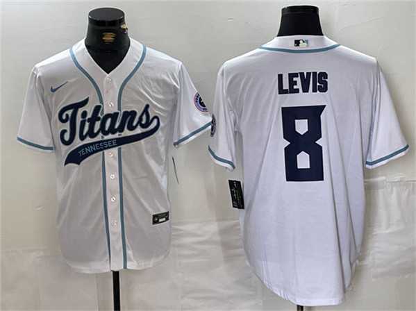 Mens Tennessee Titans #8 Will Levis White With Patch Cool Base Stitched Baseball Jersey